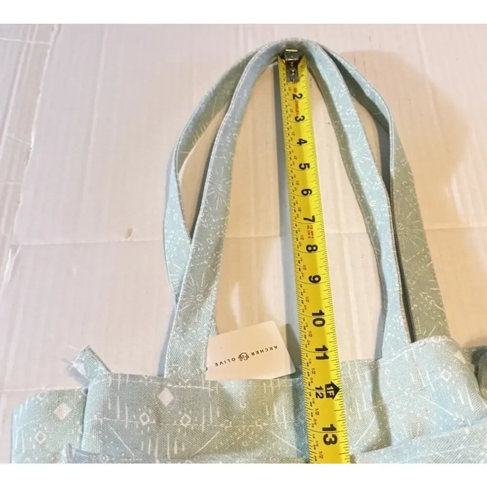 NEW Archer & Olive Canvas Large Organizer Tote Bag Mint Green Geometric Print